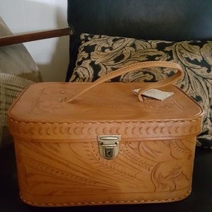 HAND TOOLED COSMETIC TRAIN CASE
